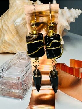 ONYX WRAPPED  Drop Earrings -